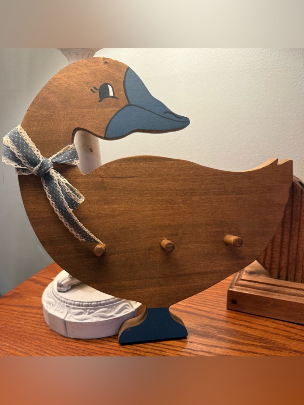 Vintage Handcrafted Wooden Duck Wall Hook Rack